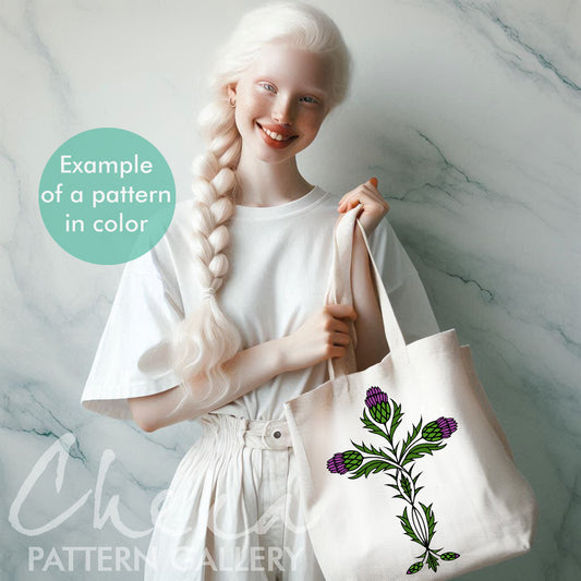 Christian Hand Embroidery PDF Pattern, Thistle Cross, Christian Theme. Catholic Hoop Art