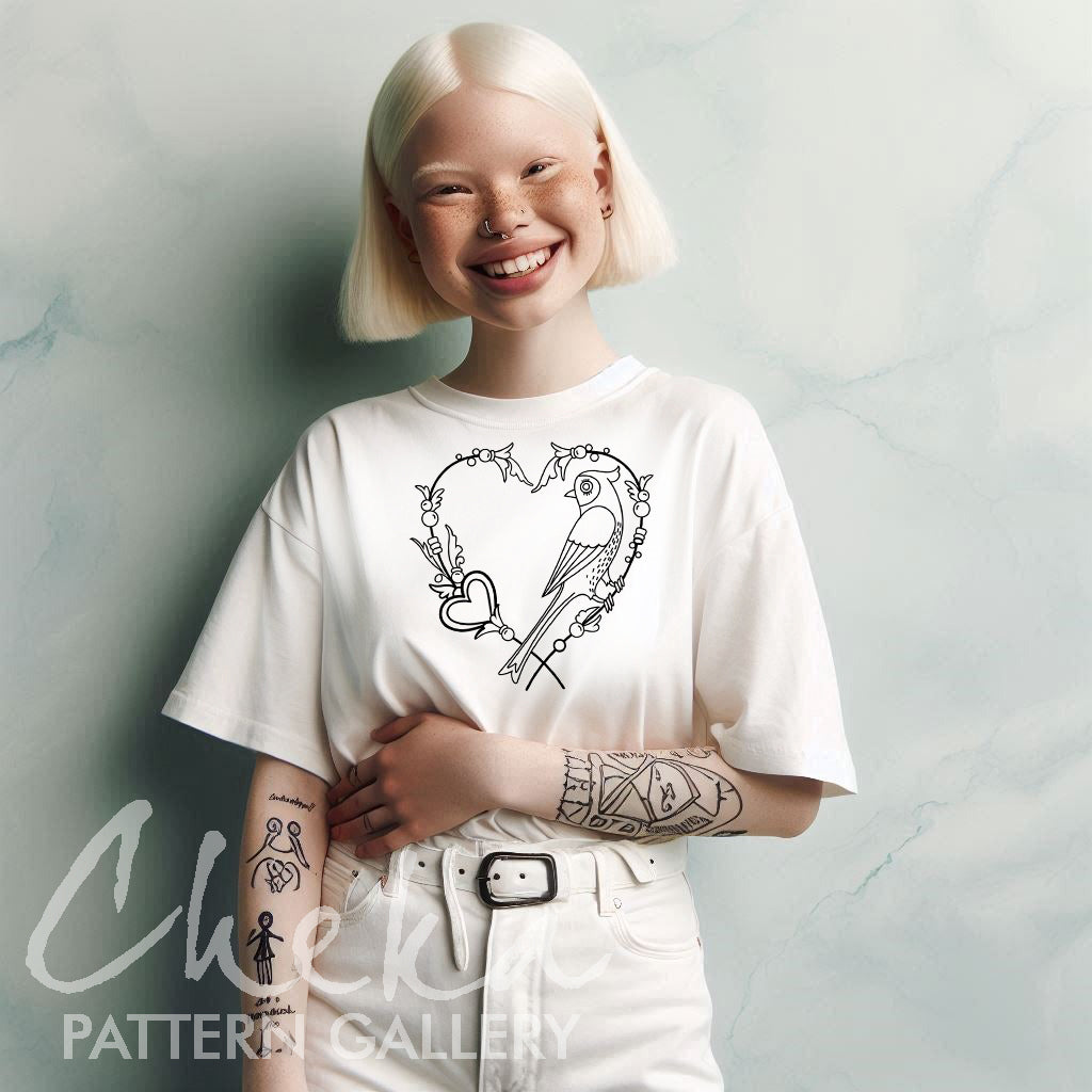 Bird Hand Embroidery pattern, Floral heart, Blue bird embroidery design, Hand Embroidery, St Valentin embroidery pattern, Diy Craft, Hoop Art