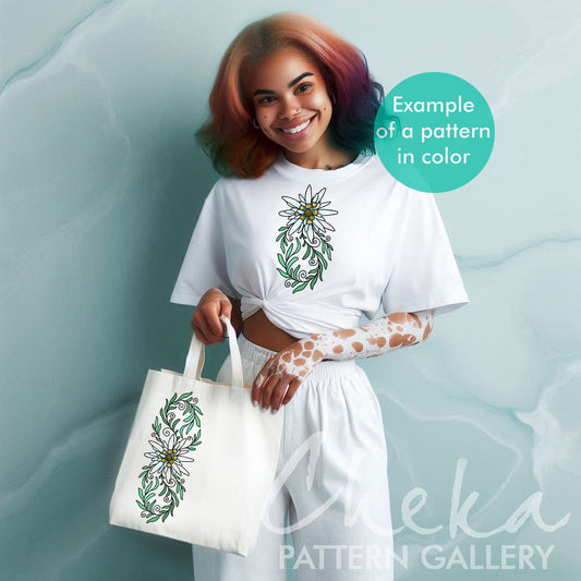 Edelweiss hand embroidery pattern. Edelweiss embroidery design PDF, mountain flower. Botanical embroidery. Austrian Folk embroidery designs