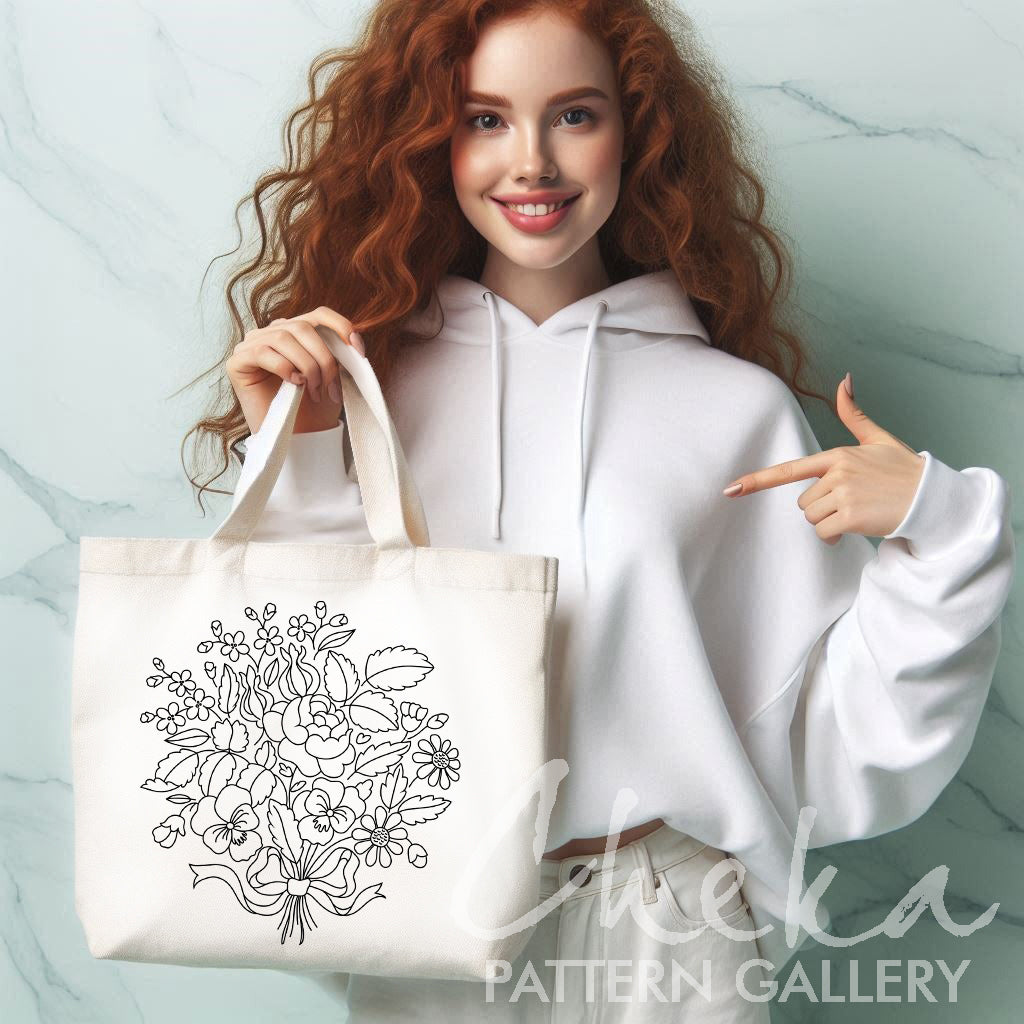 Floral hand embroidery pattern. Beautiful Classic embroidery pattern. PDF Embroidery pattern with flowers. Hand embroidery blueprint