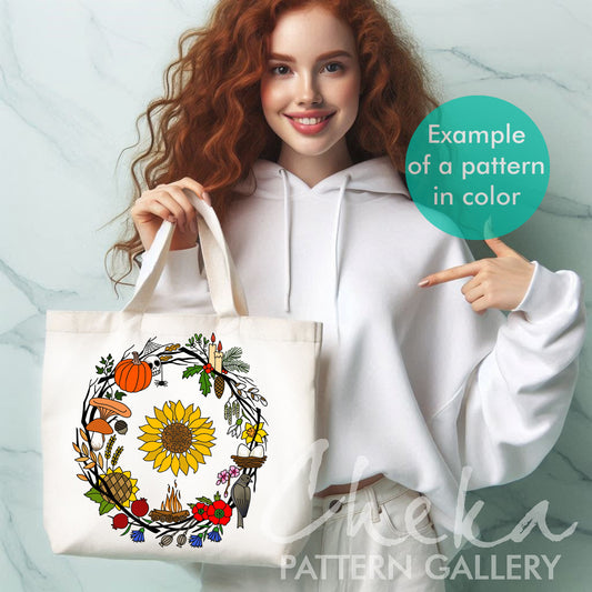 Phenology wheel pattern, calendar to embroider the year, seasons, month embroidery. Sabbats, Christmas, Easter phenology wheel templates PDF