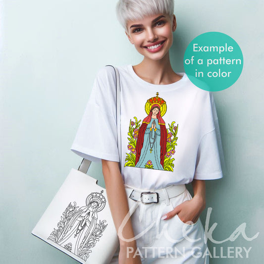 Virgin Mary, hand embroidery Pattern, Embroidery Pattern, Instant Digital Download. Christian Hand Embroidery, Catholic Religious Art