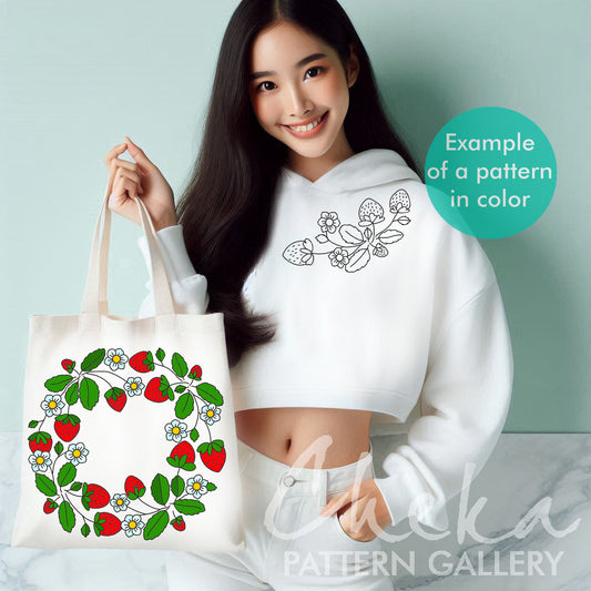 Strawbarry embroidery pattern. Summer berries, Floral embroidery, hand embroidery pattern. Simple embroidery pattern, Beginner embroidery.