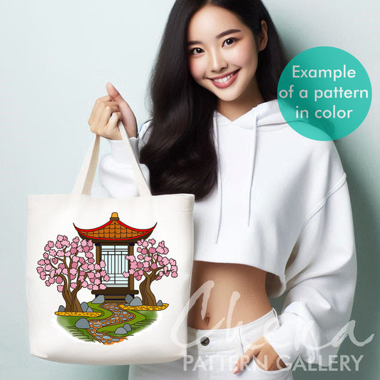 Sakura Views, Cherry Blossom, Hand Embroidery Hoop Art. Full Embroidery PDF Pattern with Sakura Blossom Digital Download.Handmade embroidery