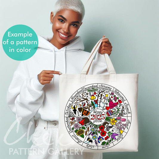 Phenology wheel pattern, calendar to embroider the seasons, year, month embroidery. Sabbats, Christmas, Easter phenology wheel templates 2025