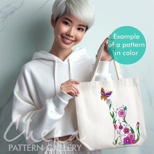 Cat and Butterfly Hand embroidery pattern, Cat portrait, Embroidery blueprint, Flower cat. Cat lover gift, Beginner embroidery pattern PDF