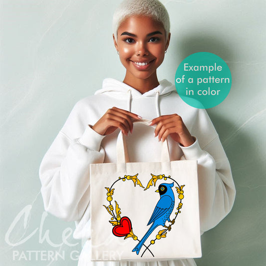 Bird Hand Embroidery pattern, Floral heart, Blue bird embroidery design, Hand Embroidery, St Valentin embroidery pattern, Diy Craft, Hoop Art