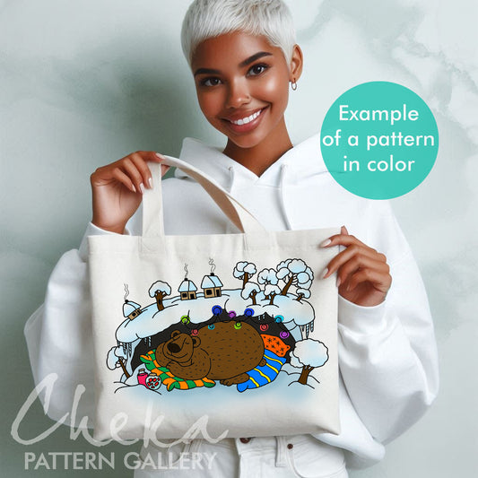 Bear hand embroidery designs. Cute sleeping bear, hand embroidery pattern. Christmas home decor, winter embroidery. Teddy Bear pattern PDF