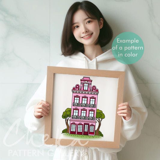 Amsterdam house template, House embroidery pattern, Hand embroidery pattern PDF. Modern hoop art, cute embroidery. Handmade embroidery PDF