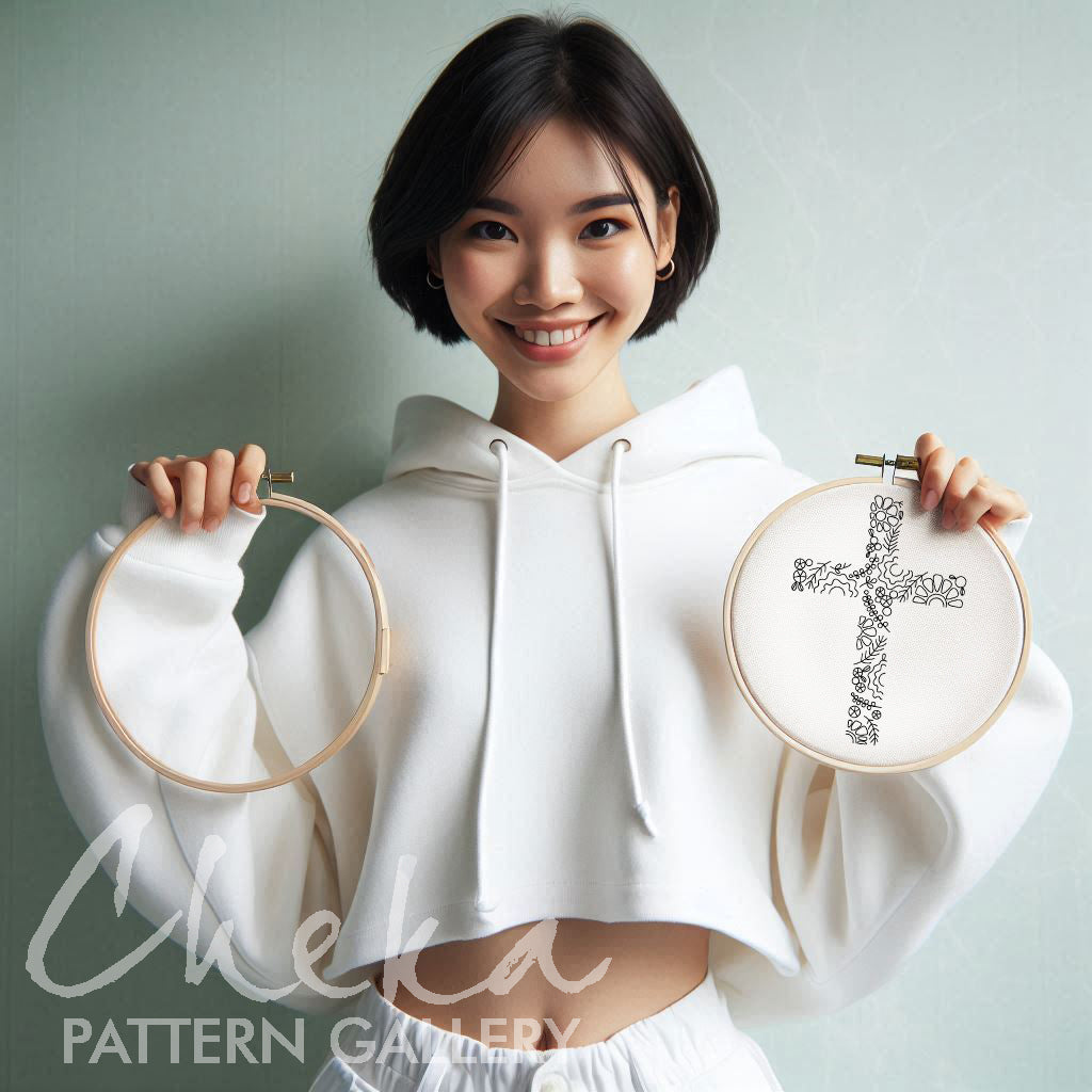 Christian Hand Embroidery, Simple Floral Cross, Christian Theme. Catholic Religious Floral Cross, Catholic Hoop Art, Christian Needlework