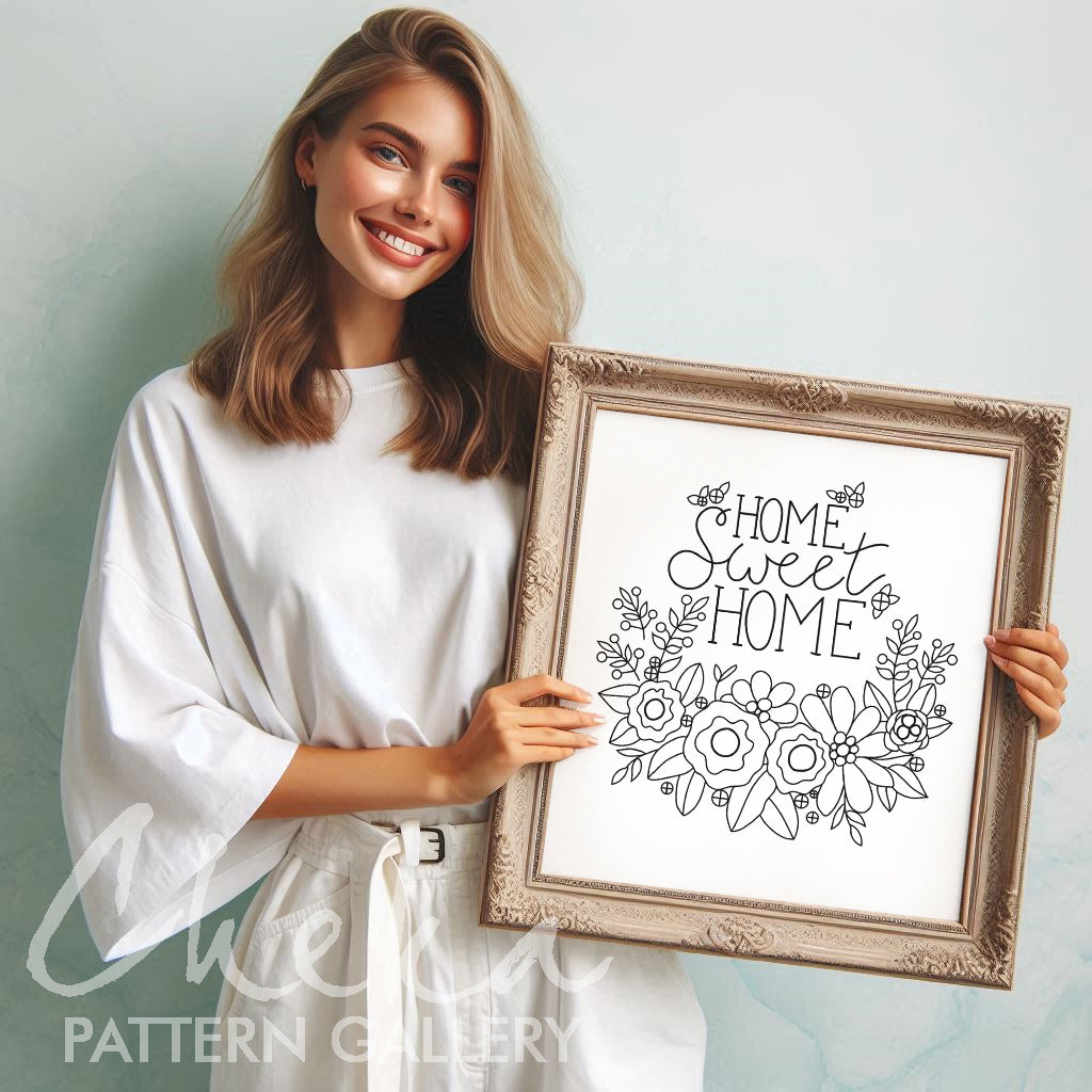 Home sween home, digital embroidery pattern, DIY embroidery project. Pattern for hand embroidery PDF, Simple floral embroidery pattern PDF