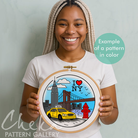 New York, symbol of the city. American embroidery, Hand embroidery pattern PDF. Modern hoop art