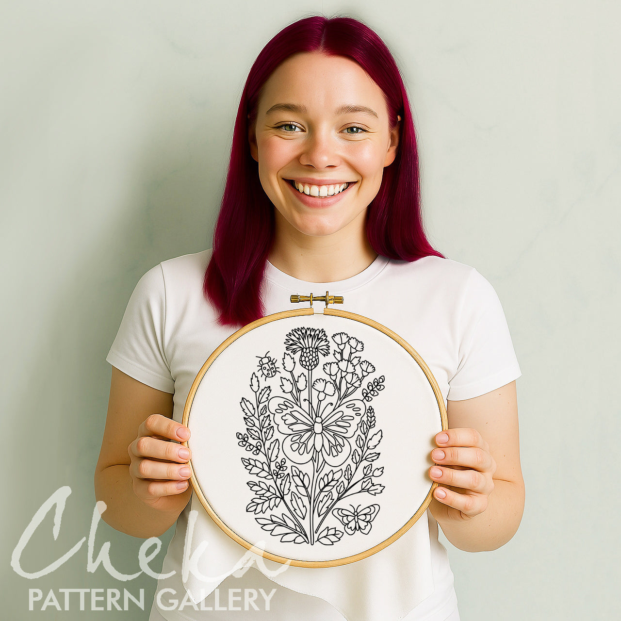 Butterfly hand Embroidery design, modern embroidery pattern, digital download PDF, DIY monarch needlecraft project, Template with Butterfly