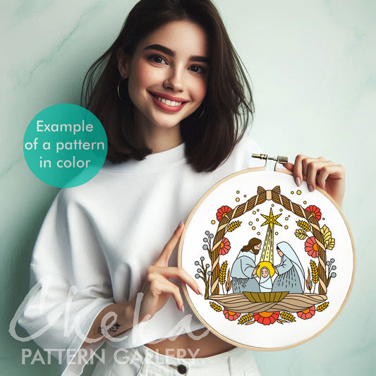 Nativity Scene Hand Embroidery Pattern, Christmas Nativity, Baby Jesus Embroidery, Christmas, Hand Embroidery Pattern PDF, Winter embroidery
