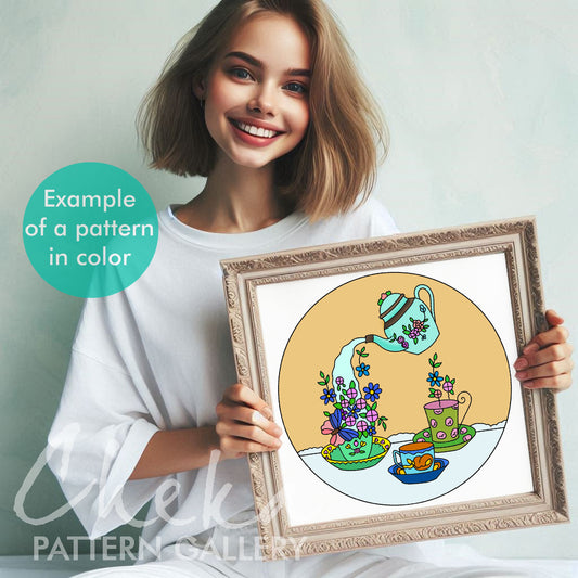 Teapot with flowers, Hand Embroidery Template, Tea ceremony, tea set Embroidery Pattern PDF, Spring Hand Embroidery Pattern, Beginner craft