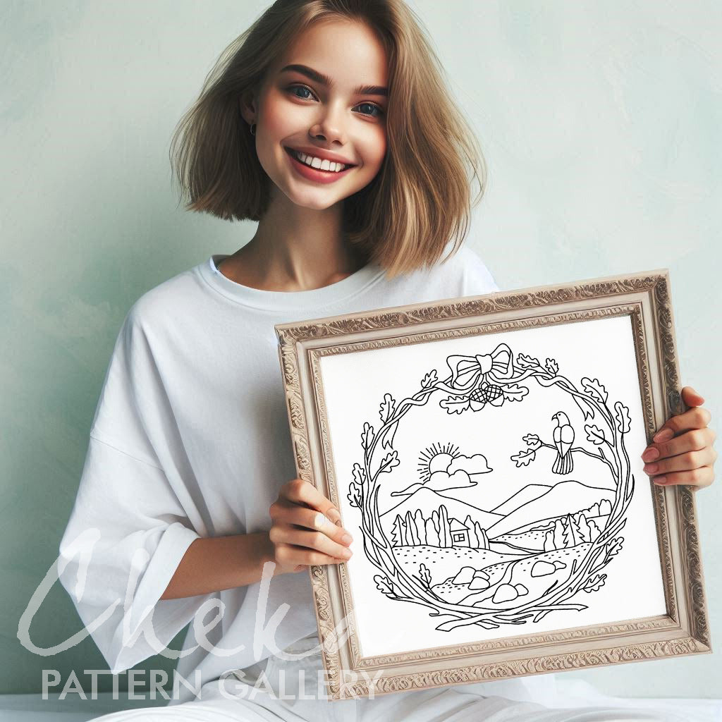 Forest Embroidery Pattern, Landscape template. Embroidery project, Nature Embroidery Pattern PDF, Simple Embroidery, Floral embroidery PDF
