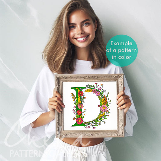 Floral Letter Embroidery Pattern, "D" letter pattern, Instant Digital Download, Letter Hand Embroidery Design with Flowers, Floral Monogram