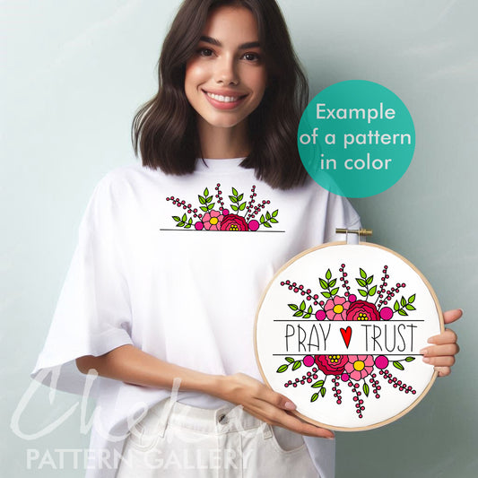 Pray & Trust, hand embroidery Pattern, Instant Digital Download. Embroidery Pattern, Christian Hand Embroidery, Catholic Religious Art PDF
