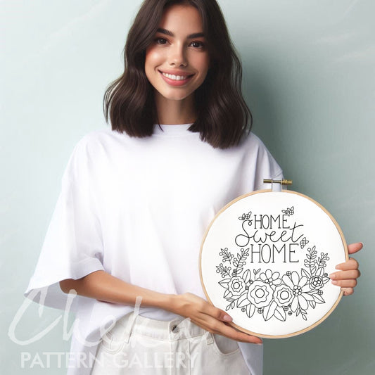 Home sween home, digital embroidery pattern, DIY embroidery project. Pattern for hand embroidery PDF, Simple floral embroidery pattern PDF
