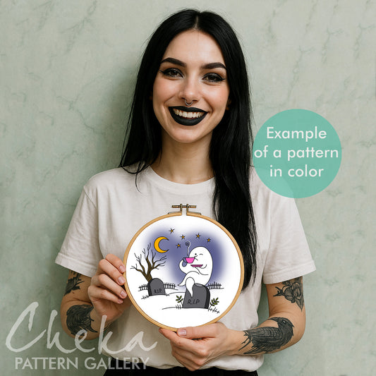 Ghost, Halloween Embroidery Pattern. Trick Or Treat Embroidery. Halloween scary embroidery, PDF Digital Download