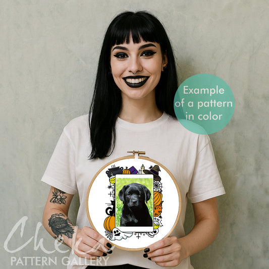 Photo frame, Halloween hand embroidery pattern, handmade embroidered frame, spooky season, digital embroidery pattern PDF. Scary Embroidery