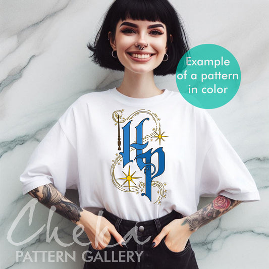 Wizard School letters embroidery. The initials of the magician. Magic letters embroidery, letter embroidery pattern. The letter "HP" pattern