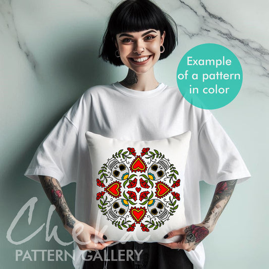 All Saints’ Day. Skull and carnation, hand embroidery PDF pattern. Trick Or Treat, Halloween scary embroidery. Spooky season