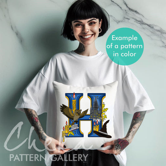 The school of magic. Hogwarts monogram. The magic school monogram. Embroidery kit, set of 2 hand embroidery patterns "HP" Magic initials PDF