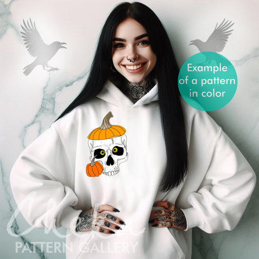 Skull pattern, Skull pumpkin hand embroidery pattern, Funny Halloween embroidery pattern PDF, Embroidery scheme with skull, spooky hoop art