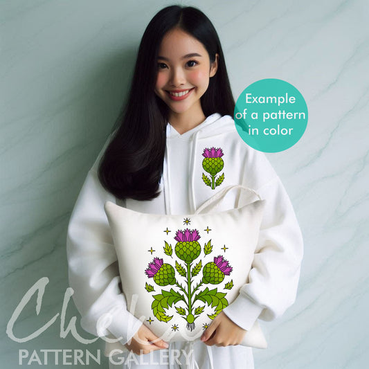 Thistle flower, hand embroidery pattern PDF. Traditional Scottish Crest. Decorative Thistle flower, botanical embroidery. Hoop Art, Thistle