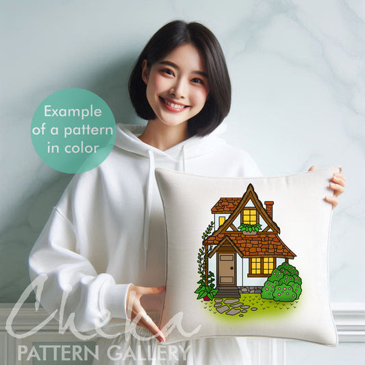 Cottage Hand Embroidery Template, village House, garden Embroidery Pattern PDF, Cottagecore Embroidery Pattern, Home Hand Embroidery Pattern