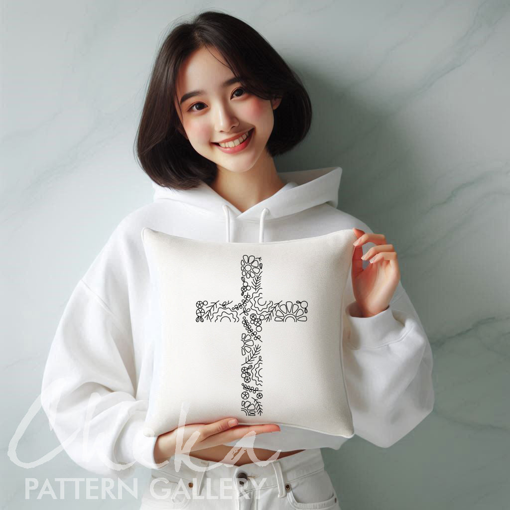 Christian Hand Embroidery, Simple Floral Cross, Christian Theme. Catholic Religious Floral Cross, Catholic Hoop Art, Christian Needlework