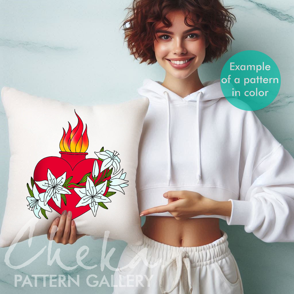Holy Family Hearts, Sacred Heart Of Jesus pattern, Immaculate, Chaste Heart, Catholic Symbols, Instant Digital Download. Christian Hoop Art