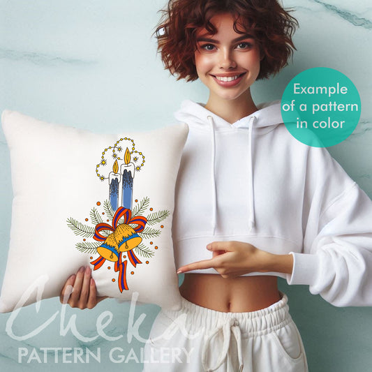 Holiday candle Embroidery Pattern, Vintage Christmas candles, Christmas Hand Embroidery Design, Classic embroidery pattern. Handmade Craft 