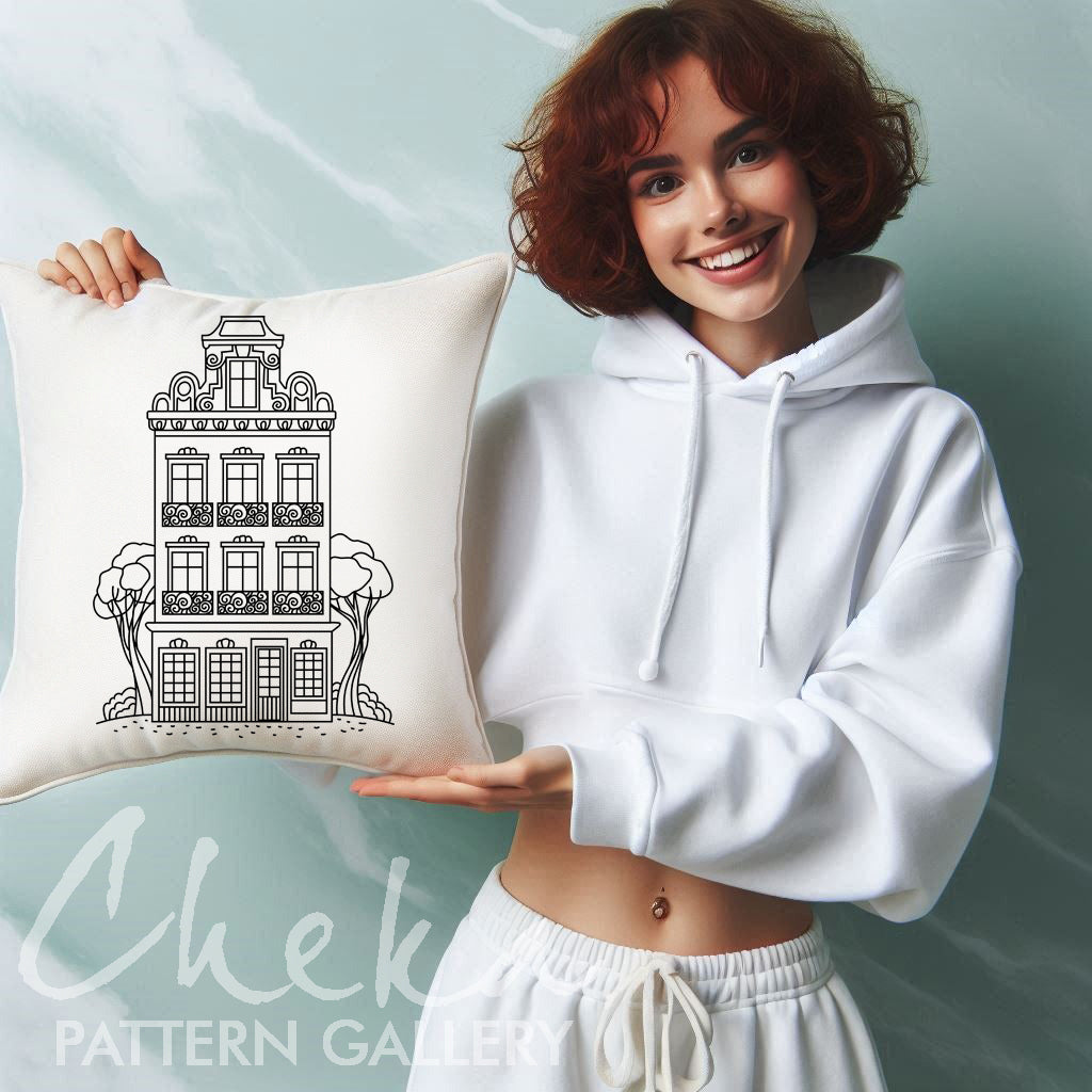 Amsterdam house template, House embroidery pattern, Hand embroidery pattern PDF. Modern hoop art, cute embroidery. Handmade embroidery PDF