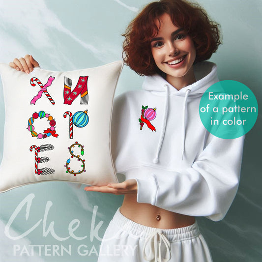 Christmas Alphabet, Set of 26 letters for hand embroidery. Hand embroidery pattern with holiday things. Christmas Monogram, winter hoop art
