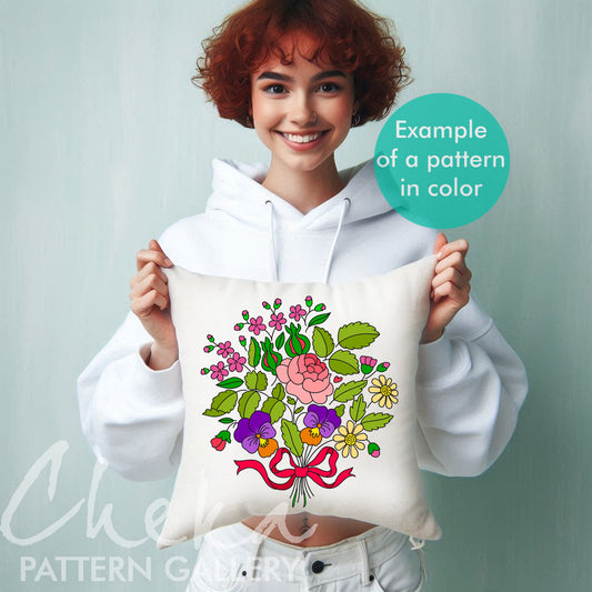 Floral hand embroidery pattern. Roses and Pansies, Classic embroidery pattern PDF, Embroidery flower pattern. Hand embroidery blueprint