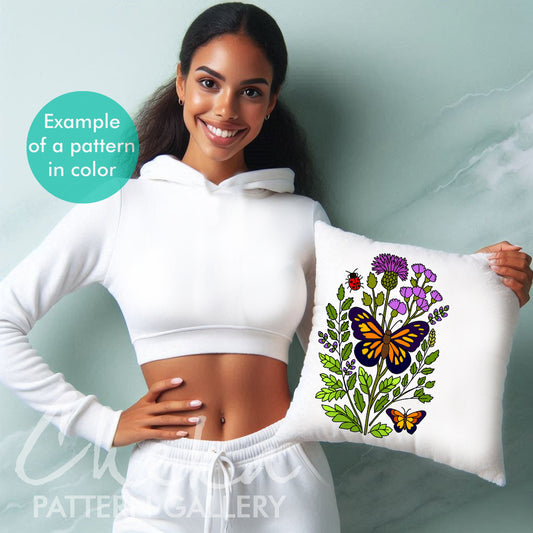 Butterfly hand Embroidery design, modern embroidery pattern, digital download PDF, DIY monarch needlecraft project, Template with Butterfly