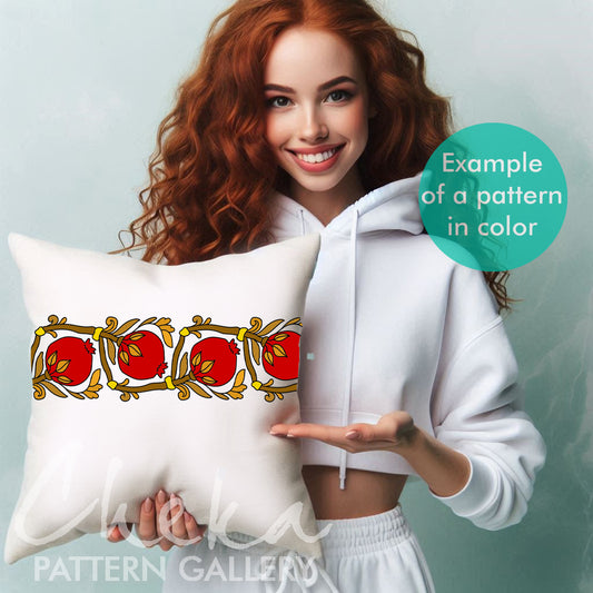 Pomegranate, hand embroidery pattern for pillowcases. Floral Embroidery, pomegranate embroidery designs, Red Pomegranates embroidery pattern, Modern hoop art