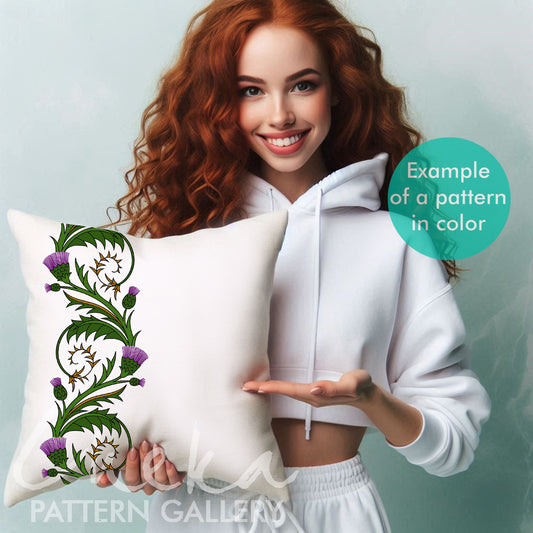 Thistle, hand embroidery pattern PDF. Botanical motifs. Traditional Scottish Crest. Pattern for pillows, tablecloths