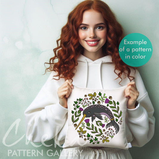 Scottish Narwhal, Narwhal embroidery, Digital Embroidery Pattern, Fantasy, Floral Design, Magical embroidery,The national animal of Scotland