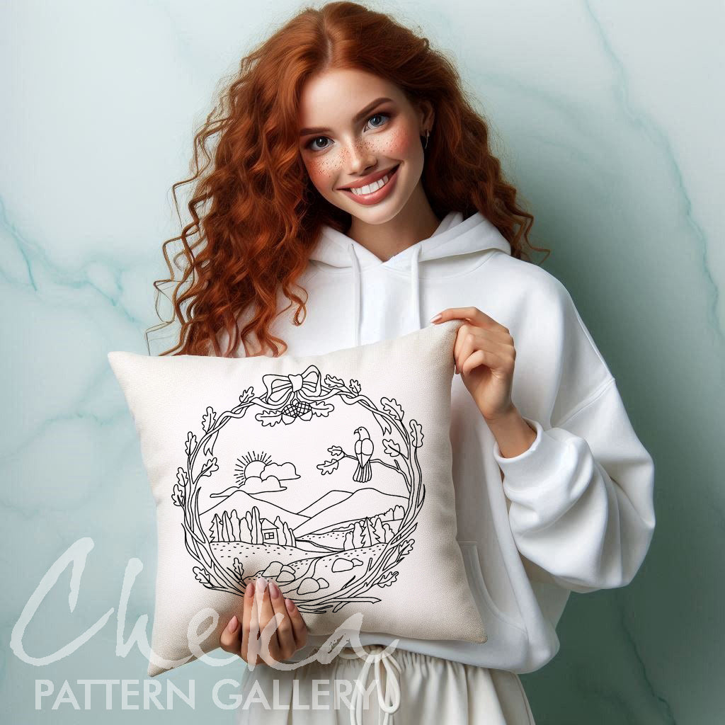 Forest Embroidery Pattern, Landscape template. Embroidery project, Nature Embroidery Pattern PDF, Simple Embroidery, Floral embroidery PDF