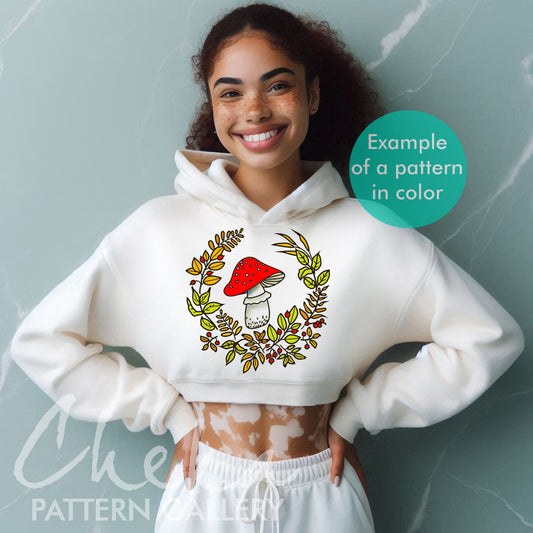 whitw woman hoodie, Mushroom Embroidery Design, Mushrooms and leaves, Hand Embroidery Pattern, Autumn Embroidery Template, Fall Woodland Embroidery, PDF Pattern