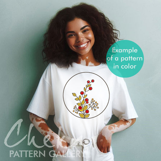 t-shirt, Floral embroidery pattern PDF, Digital embroidery scheme in PDF format, Flower bouquet, Hand embroidery art, Flower point embroidery design