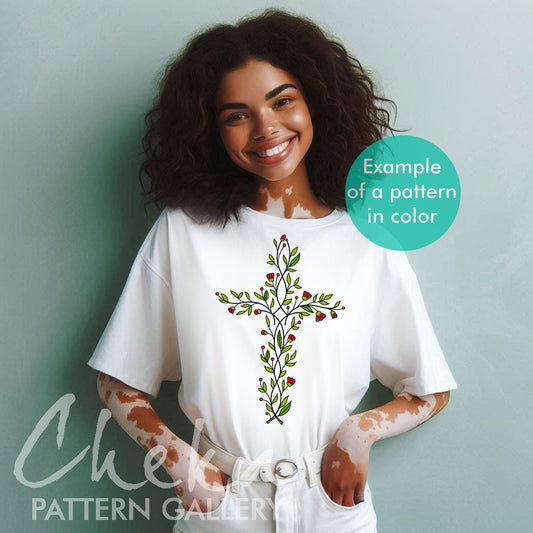 Christian Hand Embroidery, Hand Embroidery Pattern, Floral Cross Christian Theme. Catholic Religious Floral Cross, Catholic Hand Embroidery