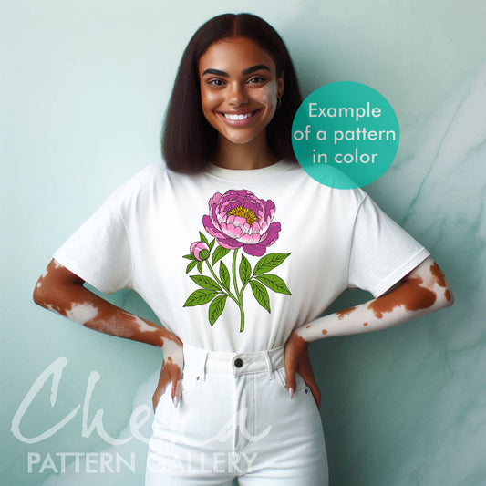 Peony hand embroidery pattern, Botanical Embroidery. Beautiful flower embroidery pattern PDF. Summer embroidery project, Modern hoop art