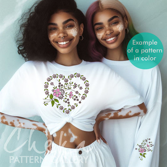 vintage shirt, Vintage Floral embroidery pattern. PDF Embroidery pattern with flowers and heart.Beautiful Classic French embroidery pattern.Hand embroidery