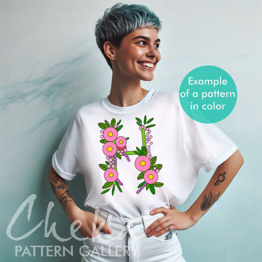 Floral Letter Embroidery Pattern, "H" letter pattern, Instant Digital Download, Letter Hand Embroidery Design with Flowers, Floral Monogram