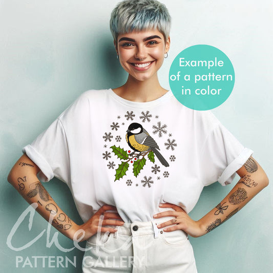 Winter Titmouse Hand Embroidery Pattern, Winter Bird design, DIY Holiday Craft Project, Instant Download PDF, Beginner Friendly Embroidery