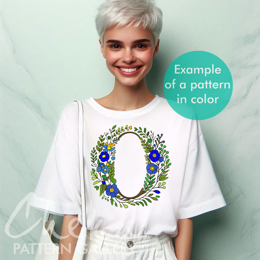 woman monogram t-shirt, Floral monogram. Floral letter embroidery. Floral alphabet embroidery, letter embroidery pattern. Hoop art, The letter "O" digital pattern